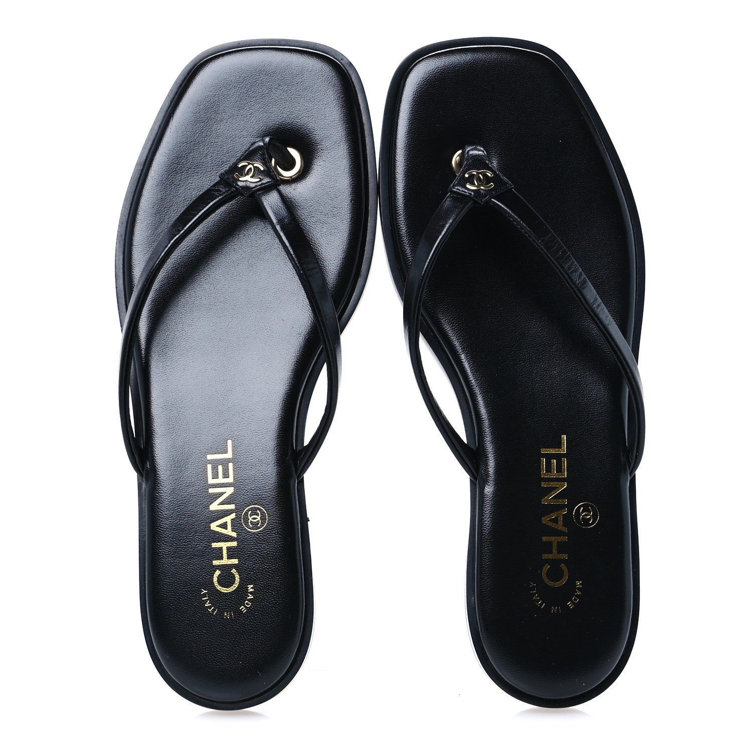 Chanel Goatskin CC Times Square Thong Sandals 37.5 Black 2 of 9