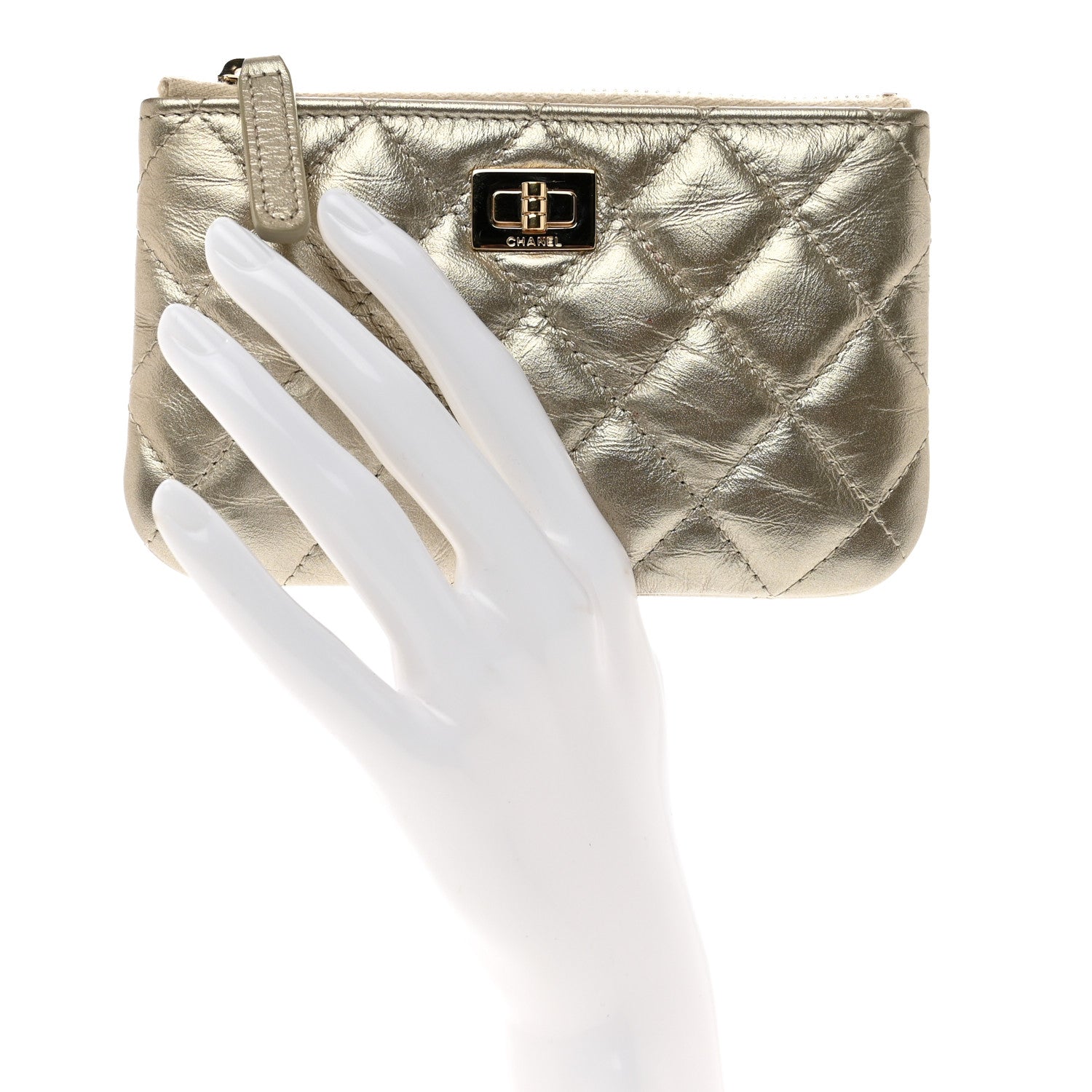 Chanel Metallic Aged Calfskin Quilted Small Reissue Cosmetic Case Gold 2 of 7