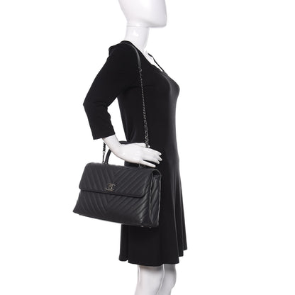 Chanel Caviar Chevron Quilted Medium Coco Handle Flap Dark Grey 2 of 12