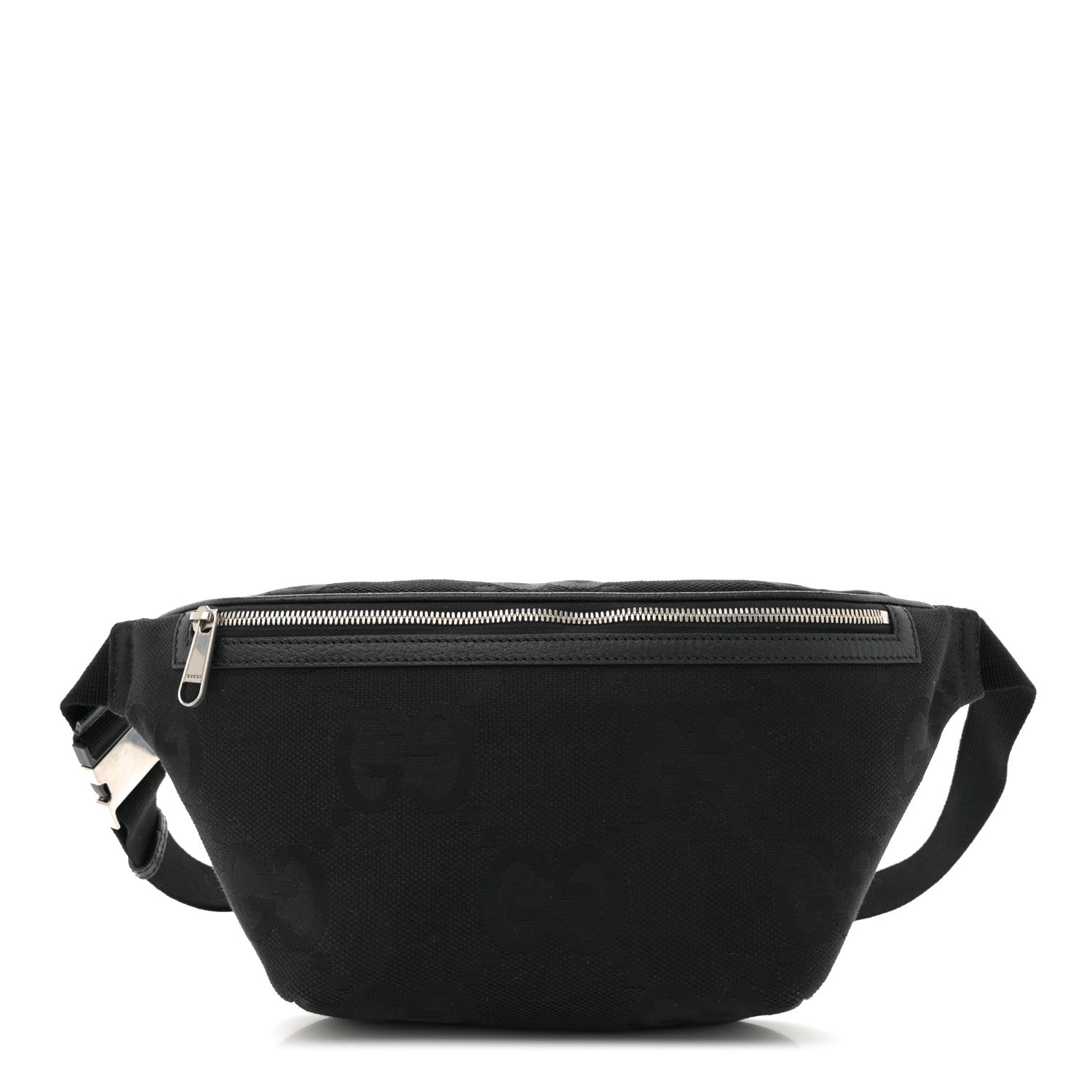 Gucci Monogram Jumbo GG Textured Dollar Calfskin Web Belt Bag Black 1 of 12