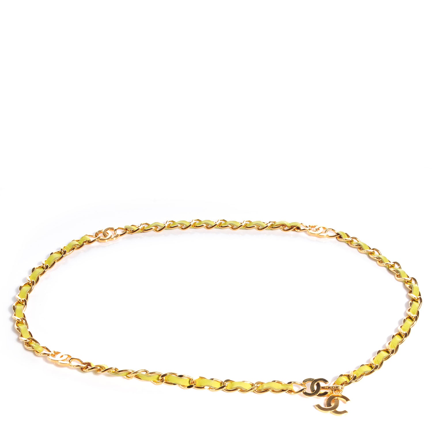 Chanel Leather Gold Chain Link CC Belt Neon Green 1 of 4