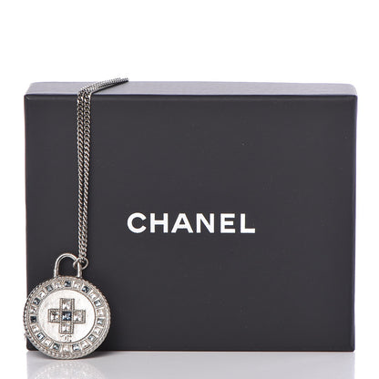 Chanel Crystal CC Medallion Necklace Silver Light Blue 7 of 7