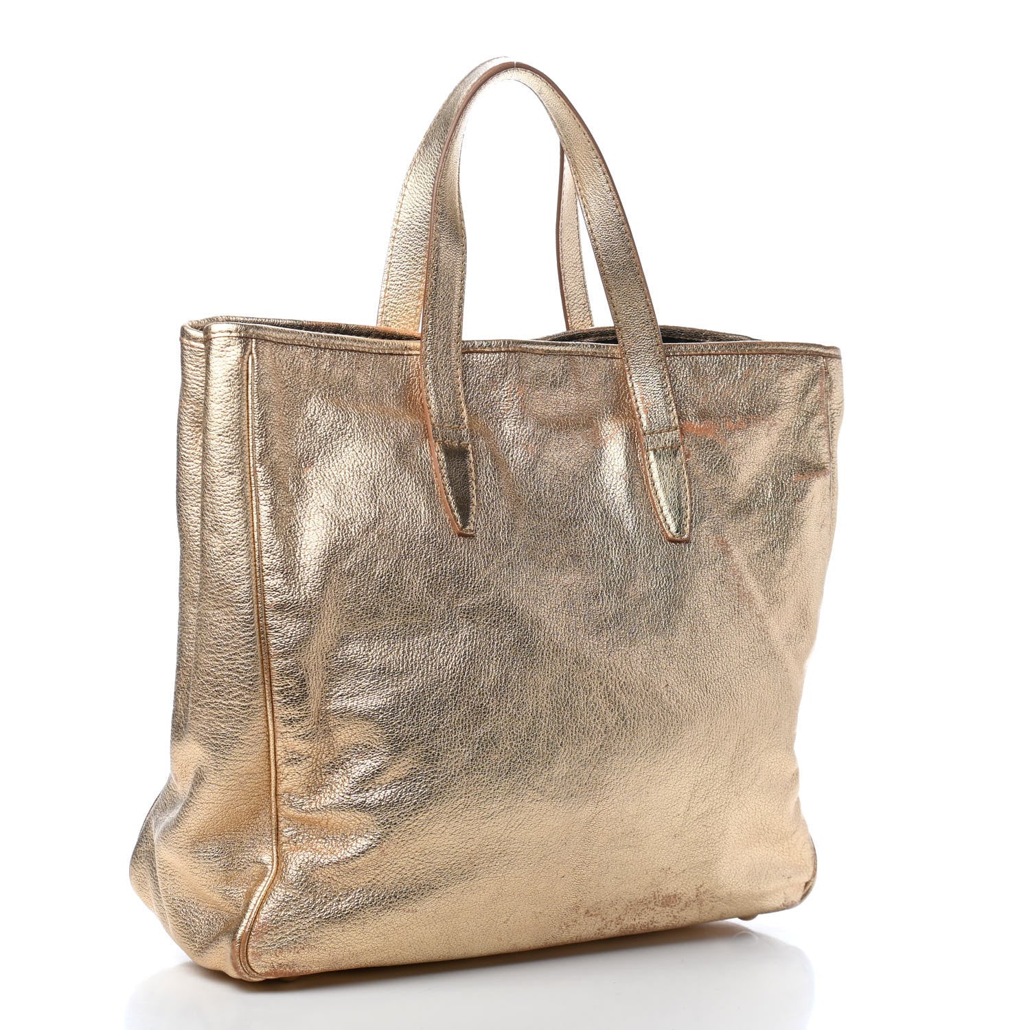 Saint Laurent Metallic Textured Patent Large Y-Mail Tote Gold 3 of 15