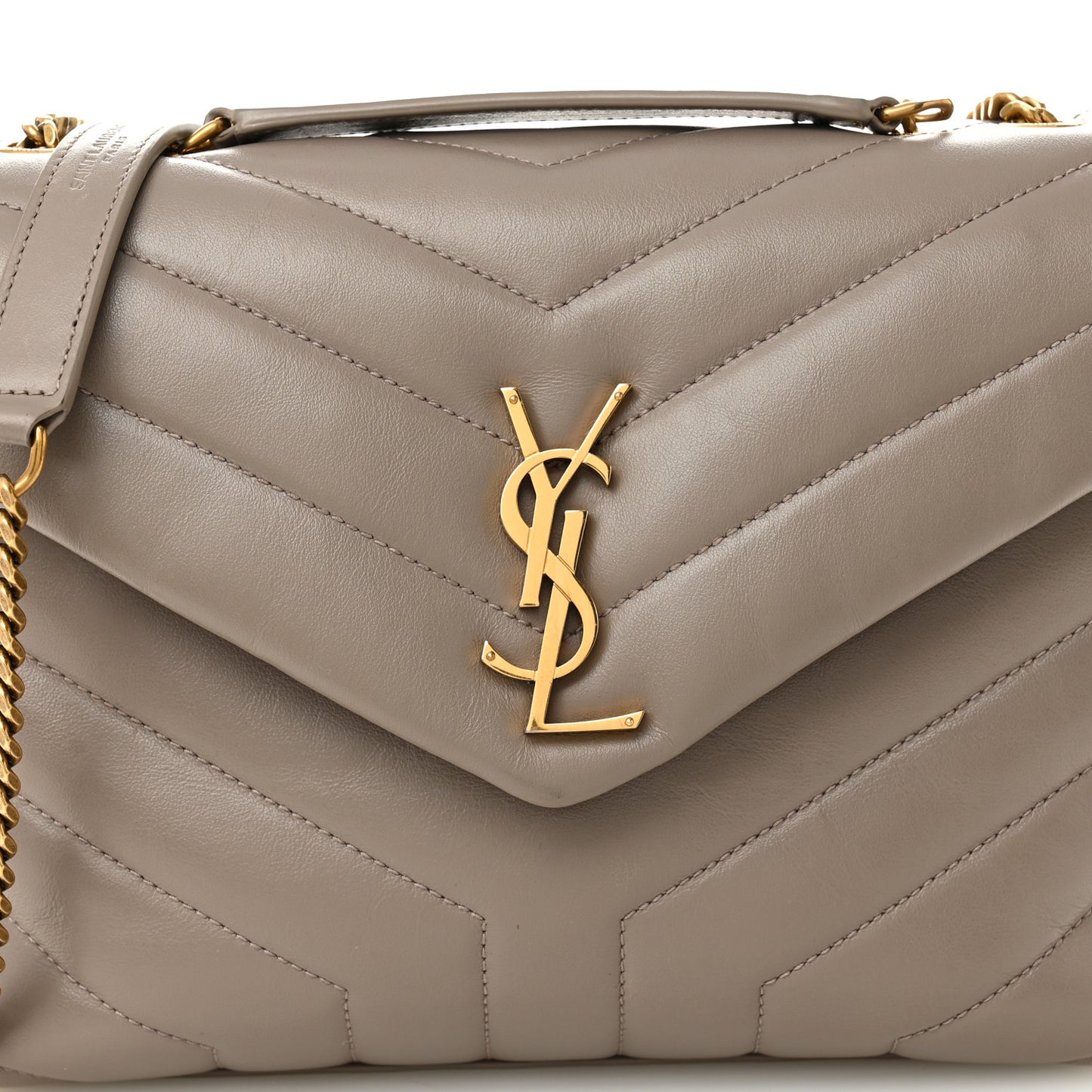 Calfskin Y Quilted Monogram Small Loulou Chain Satchel Greyish Brown