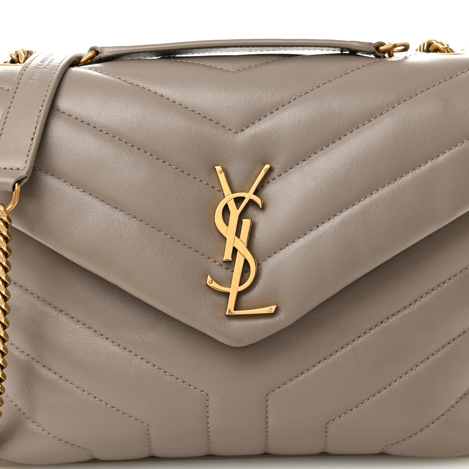 Saint Laurent Calfskin Y Quilted Monogram Small Loulou Chain Satchel Greyish Brown 8 of 11