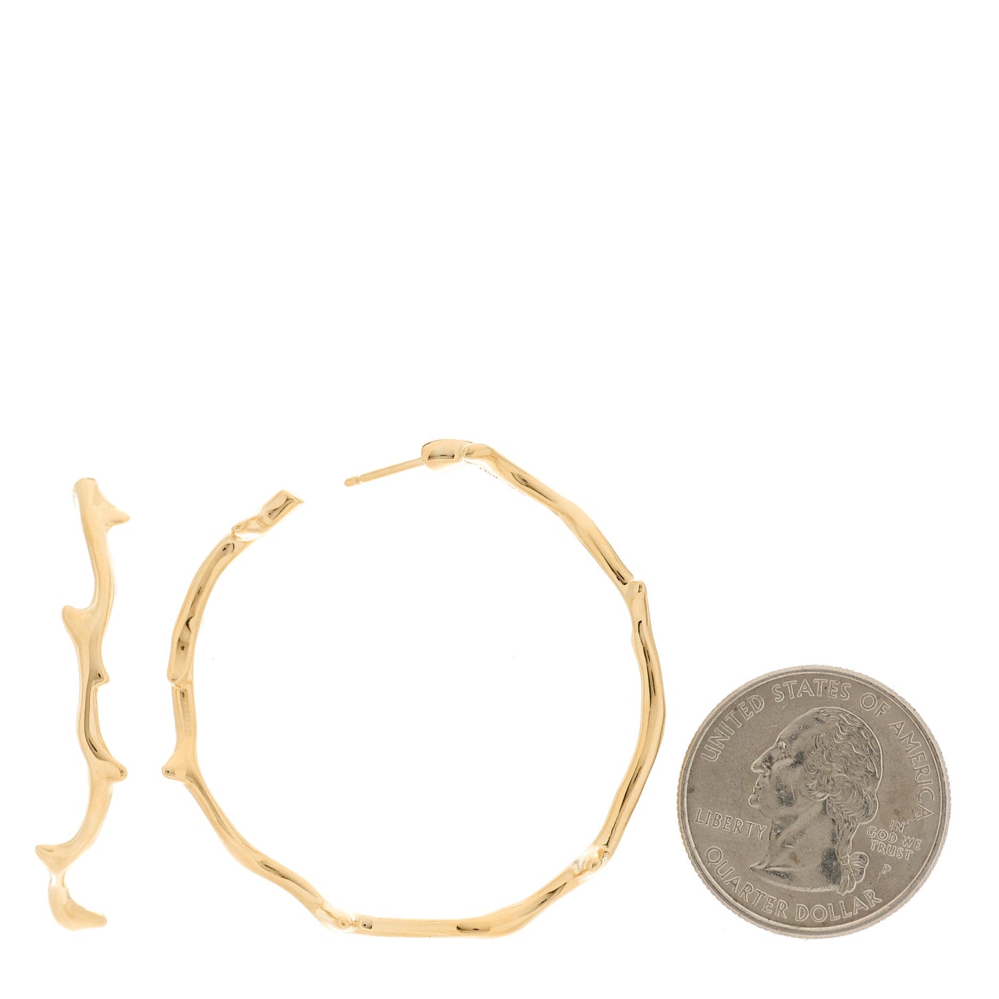 18K Yellow Gold Large Bois de Rose Hoop Earrings
