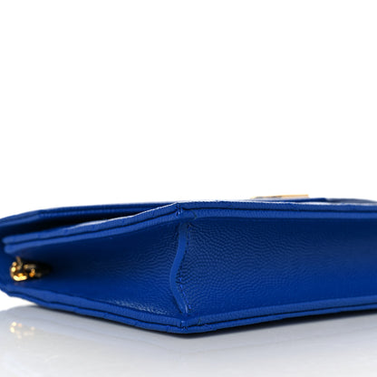 Saint Laurent Grain De Poudre Matelasse Chevron Monogram Envelope Chain Wallet Blue Majorelle 7 of 8