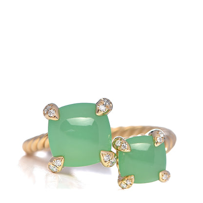 David Yurman 18K Yellow Gold Diamond Chrysoprase Chatelaine Bypass Ring 54 7 1 of 6