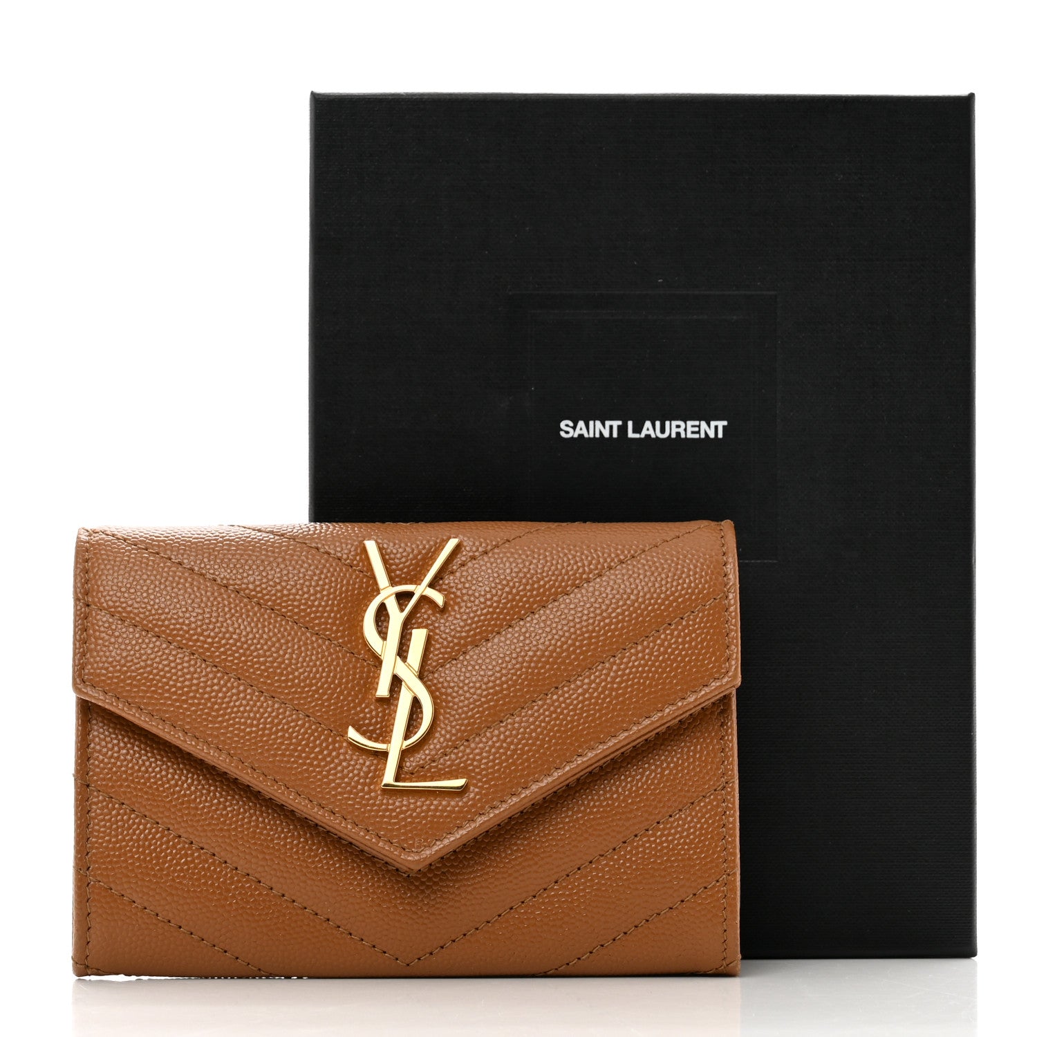 Saint Laurent Grain De Poudre Matelasse Chevron Small Monogram Envelope Wallet Natural Dark 7 of 7