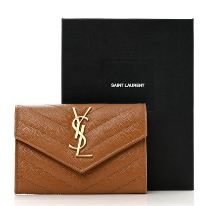 Saint Laurent Grain De Poudre Matelasse Chevron Small Monogram Envelope Wallet Natural Dark 7 of 7