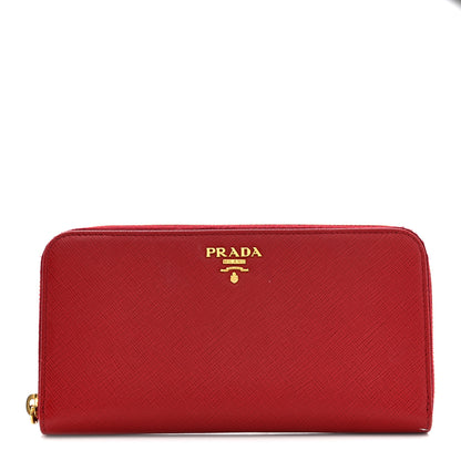 Prada Saffiano Metal Zip Around Wallet Fuoco 1 of 11