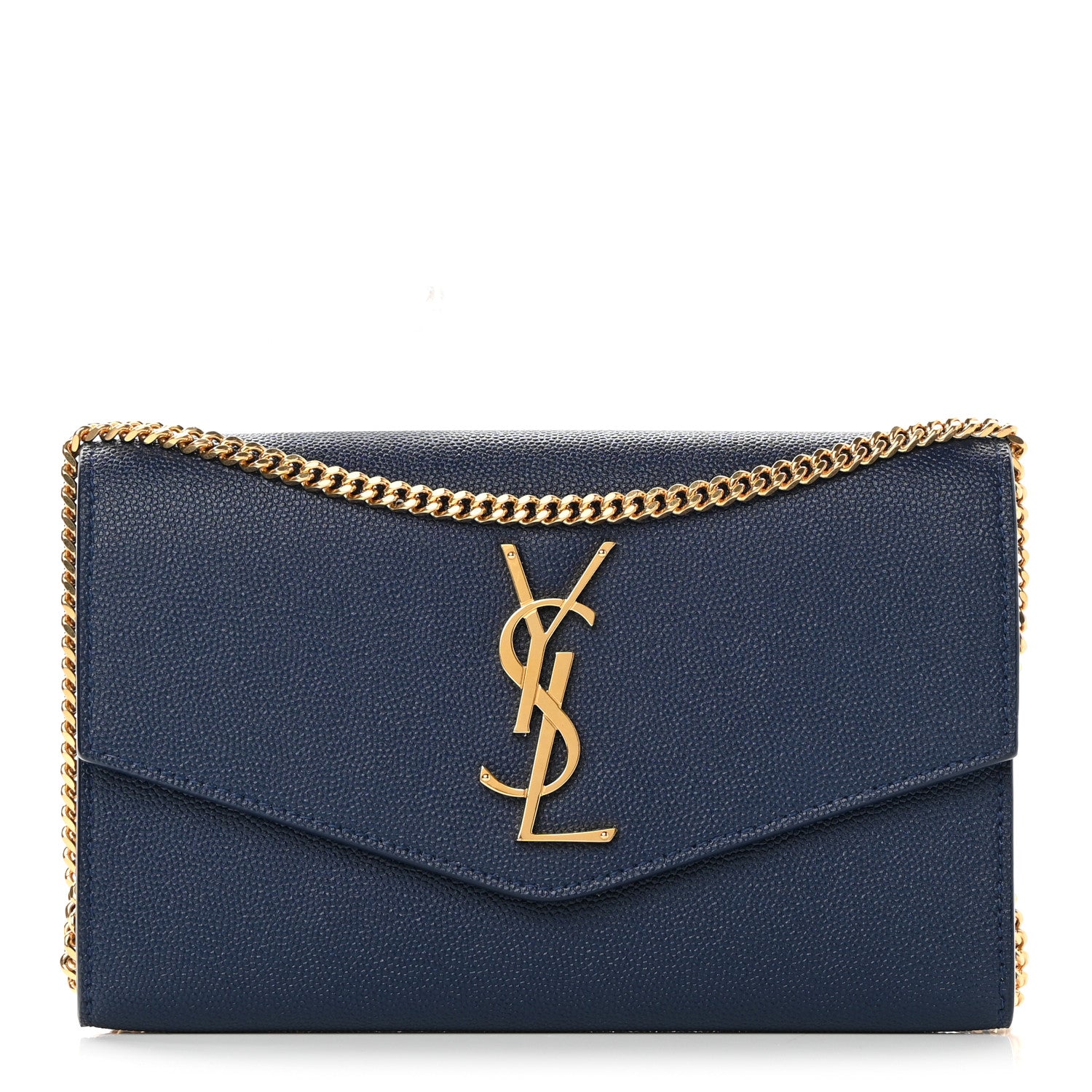 Saint Laurent Grain De Poudre Monogram Uptown Chain Wallet Blue Charron 4 of 13