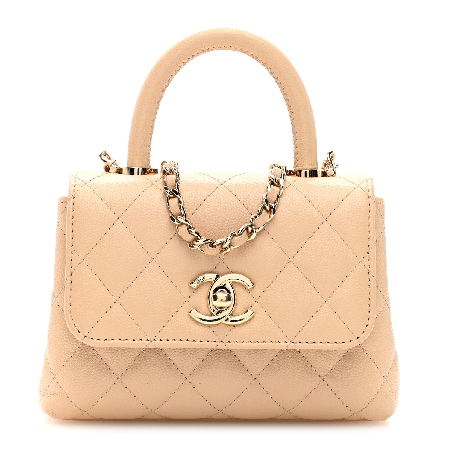 Chanel Caviar Quilted Coco Handle Clutch With Chain Beige 1 of 10