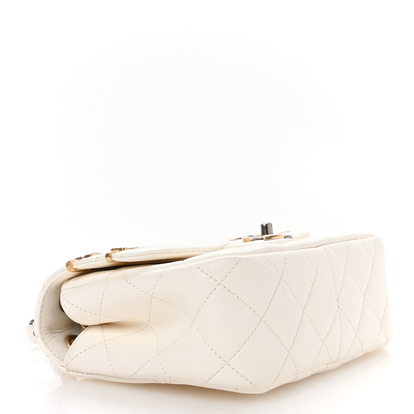 Lambskin Quilted Small Coco Clips Single Flap White