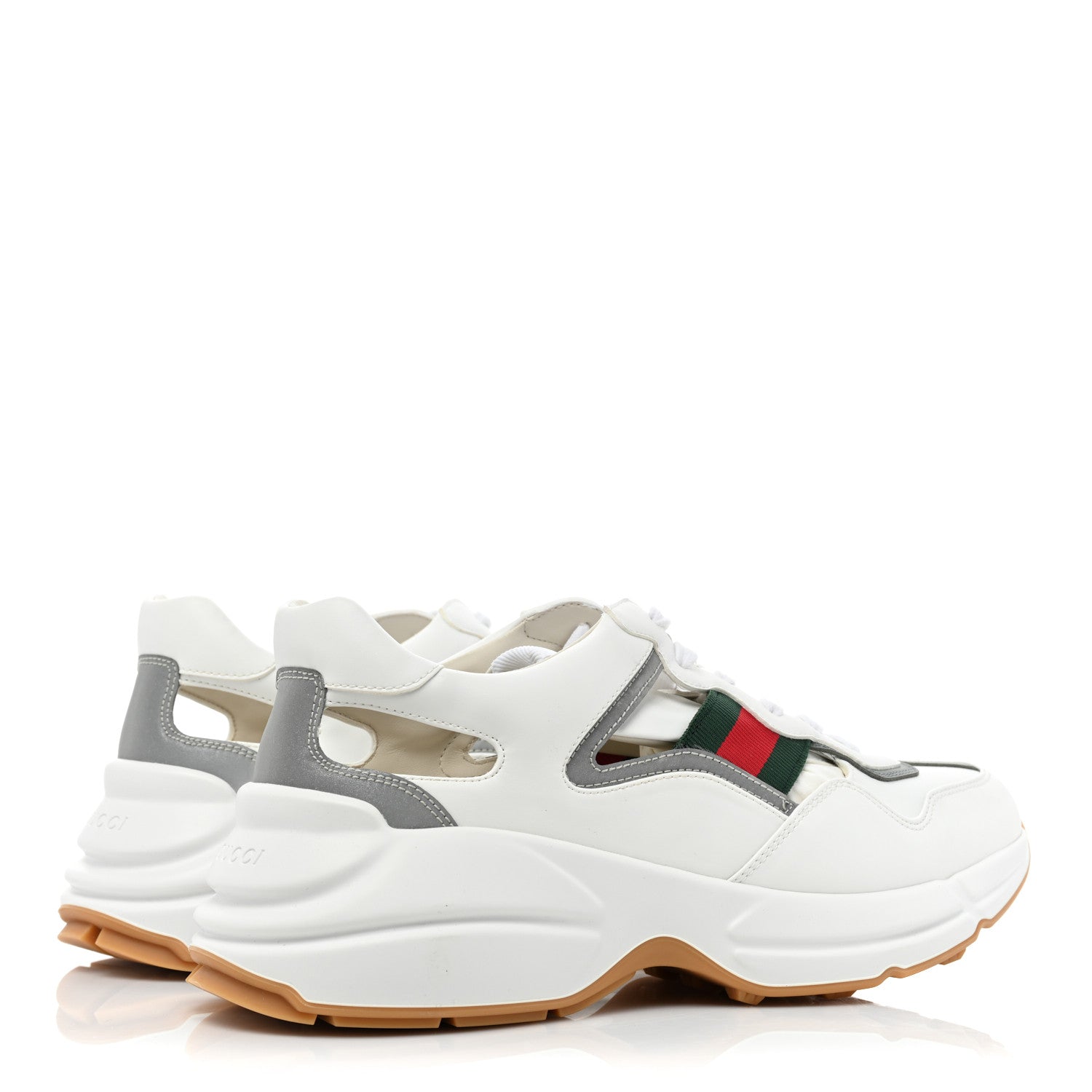 Gucci Demetra Web Mens Rhyton Cut Out Sneakers 9 Great White Grey 5 of 9