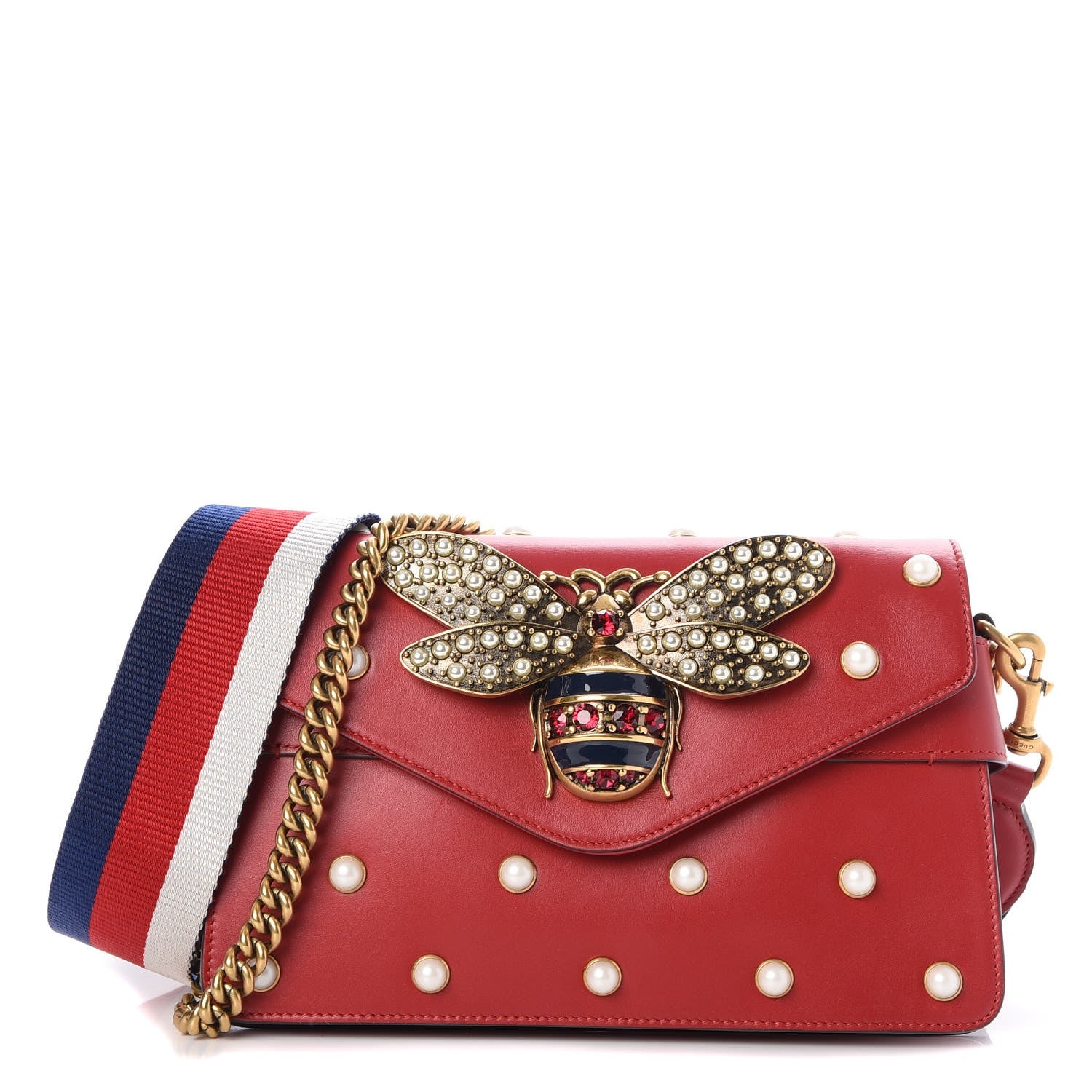 Gucci Nappa Pearl Studded Mini Queen Margaret Broadway Shoulder Bag Hibiscus Red 1 of 9