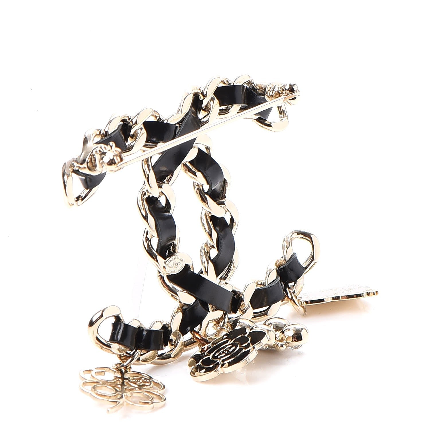 Chanel Lambskin Crystal Chain CC Charms Brooch Black Gold 3 of 5