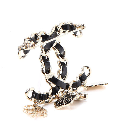 Chanel Lambskin Crystal Chain CC Charms Brooch Black Gold 3 of 5