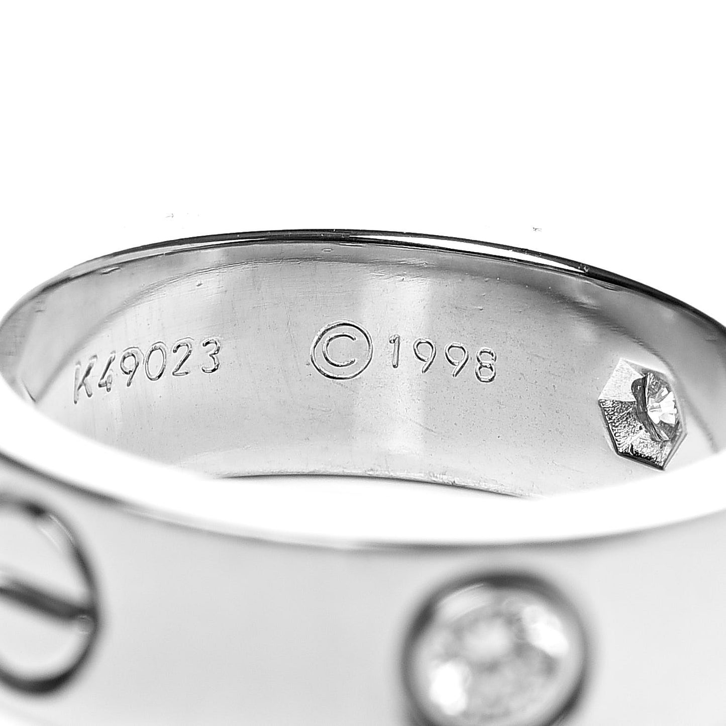 18K White Gold 3 Diamond 5.5mm LOVE Ring 48 4.5