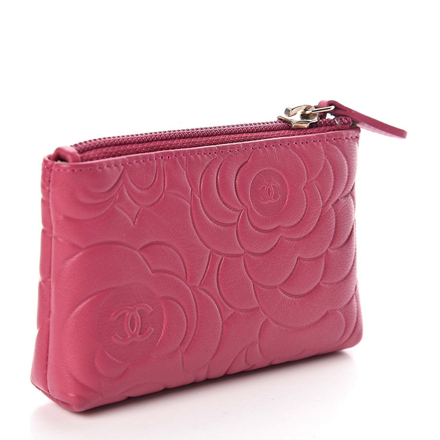 Chanel Lambskin Camellia Embossed Key Holder Case Fuchsia 3 of 8