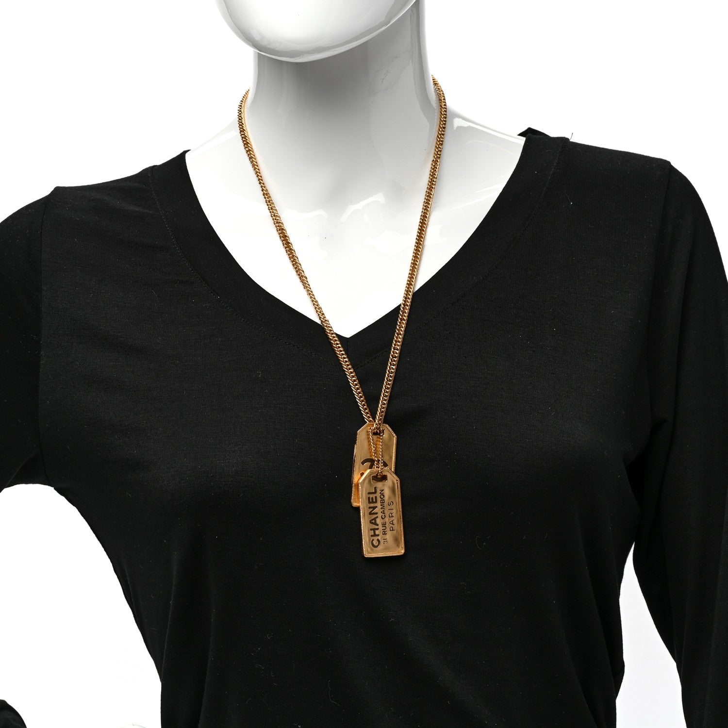 Chanel ID Dog Tag Charm Necklace Gold 2 of 5