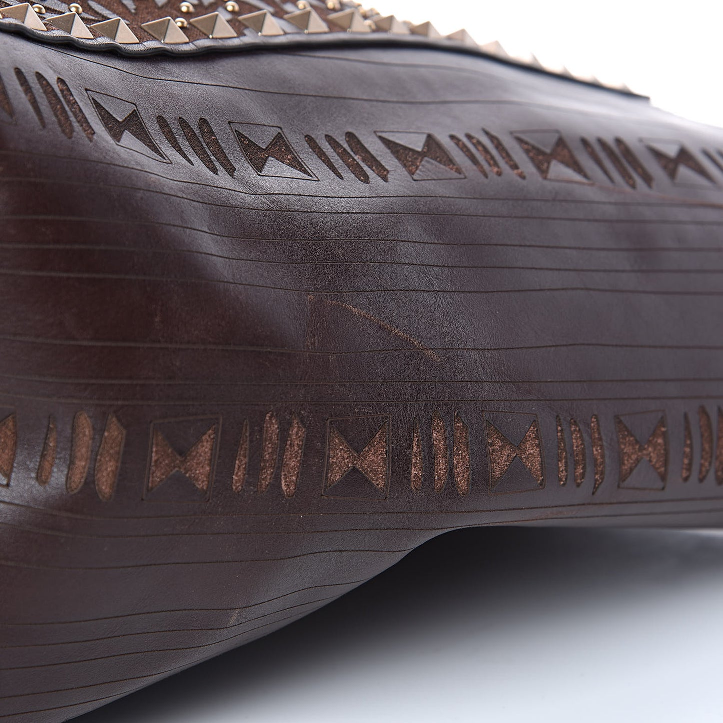 Calfskin Canvas Elephant Embossed Medium Rockstud Reversible Tote Brown