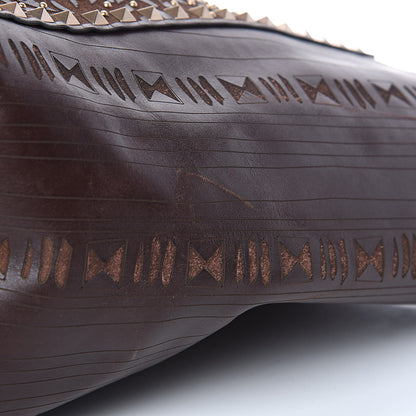 Valentino Garavani Calfskin Canvas Elephant Embossed Medium Rockstud Reversible Tote Brown 15 of 18