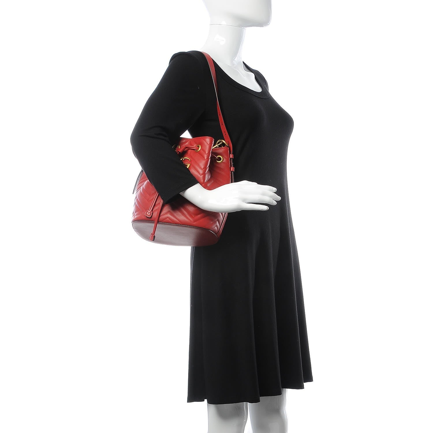 Gucci Calfskin Matelasse Sylvie Web GG Marmont Bucket Bag Hibiscus Red 3 of 8