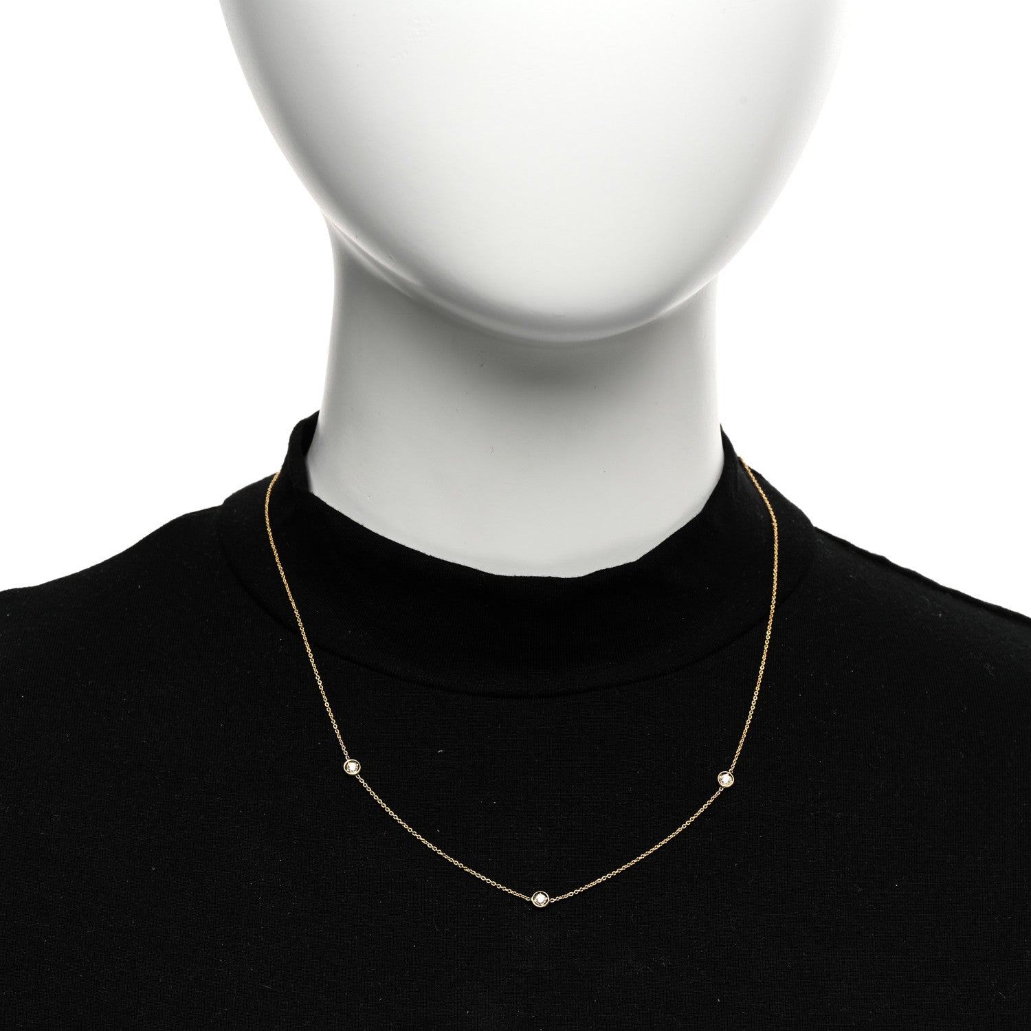 Roberto Coin 18K Yellow Gold Diamond .15ctw Diamonds By The Inch Three Station Necklace 2 of 4