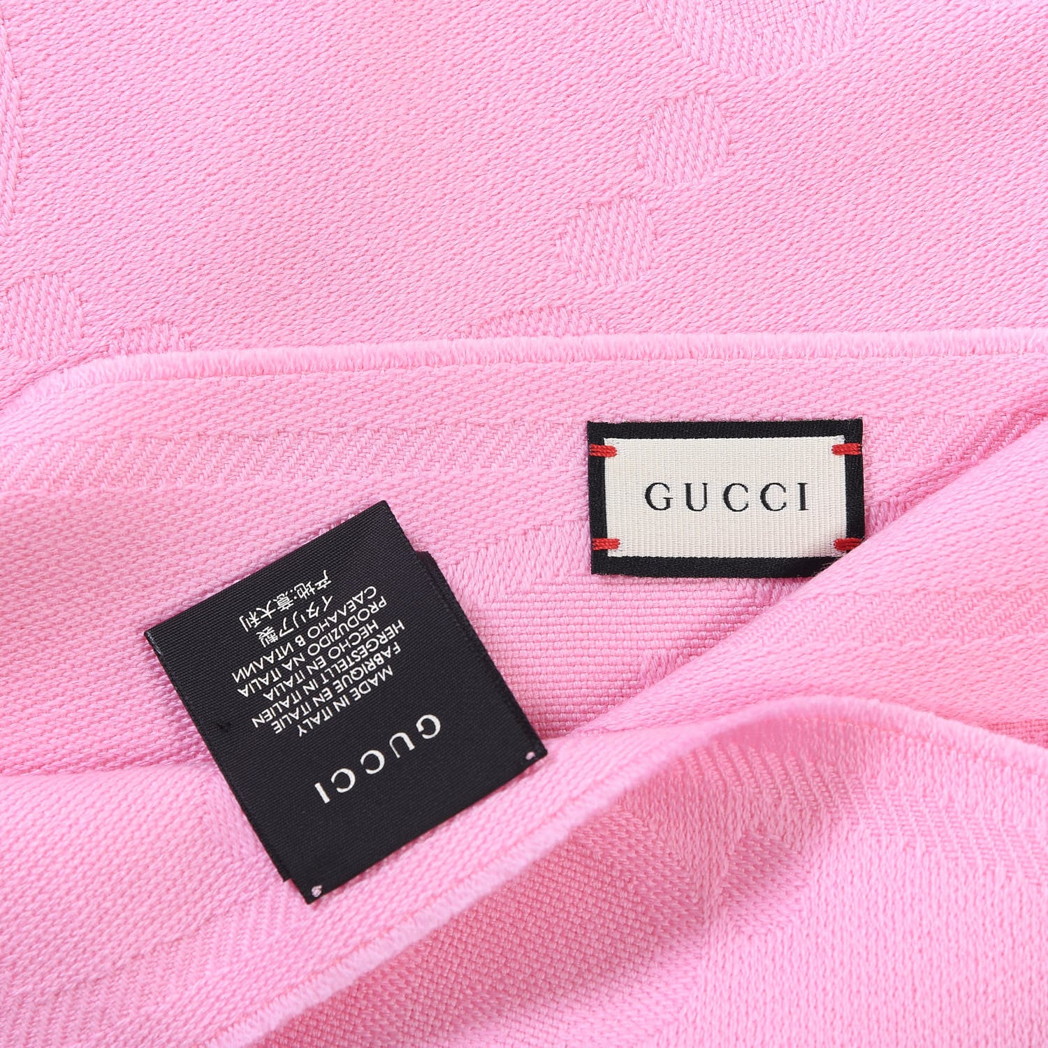 Gucci Wool Jacquard GG Monogram Fringe Scarf Pink 5 of 5