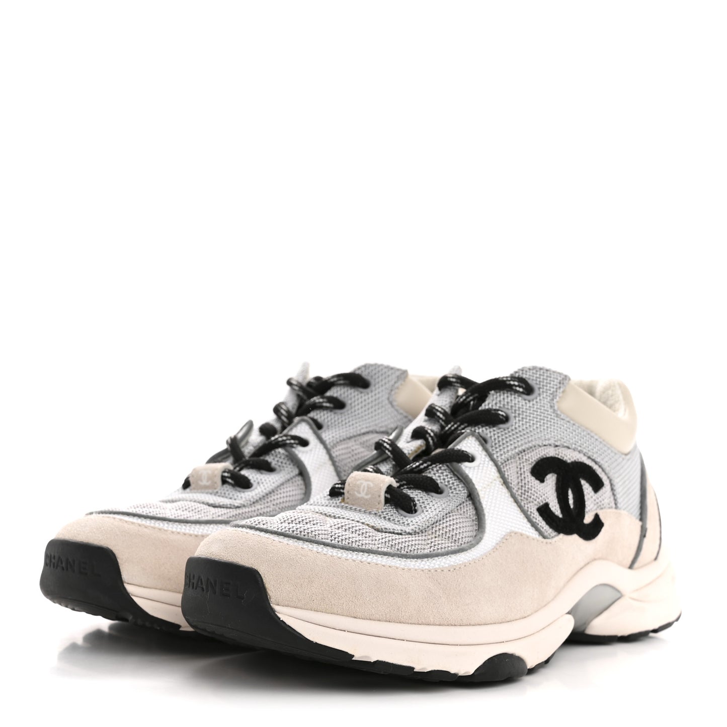 Nylon Calfskin Suede Womens CC Sneakers 36.5 Grey White