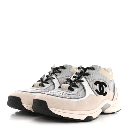 Chanel Nylon Calfskin Suede Womens CC Sneakers 36.5 Grey White 4 of 13