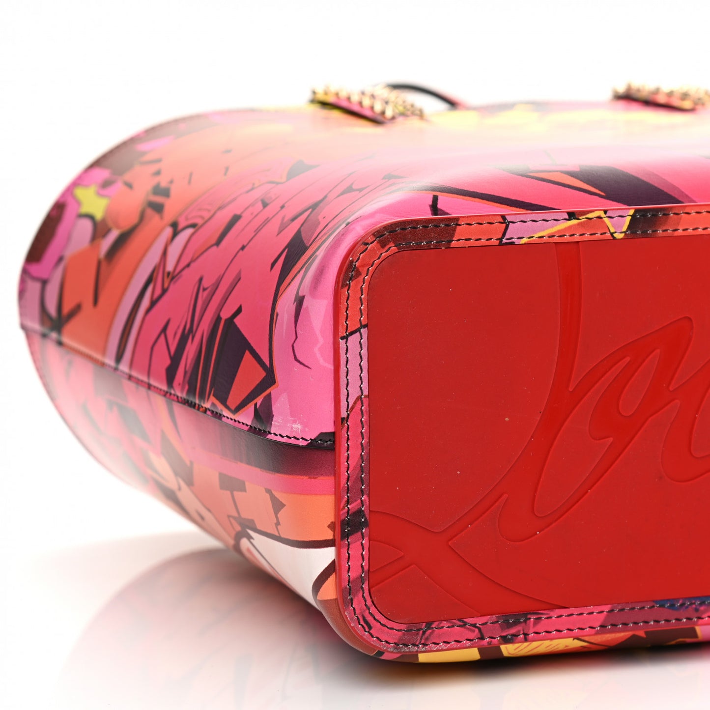 Calfskin Metro Graf Spikes East West Cabata Tote Red Multicolor