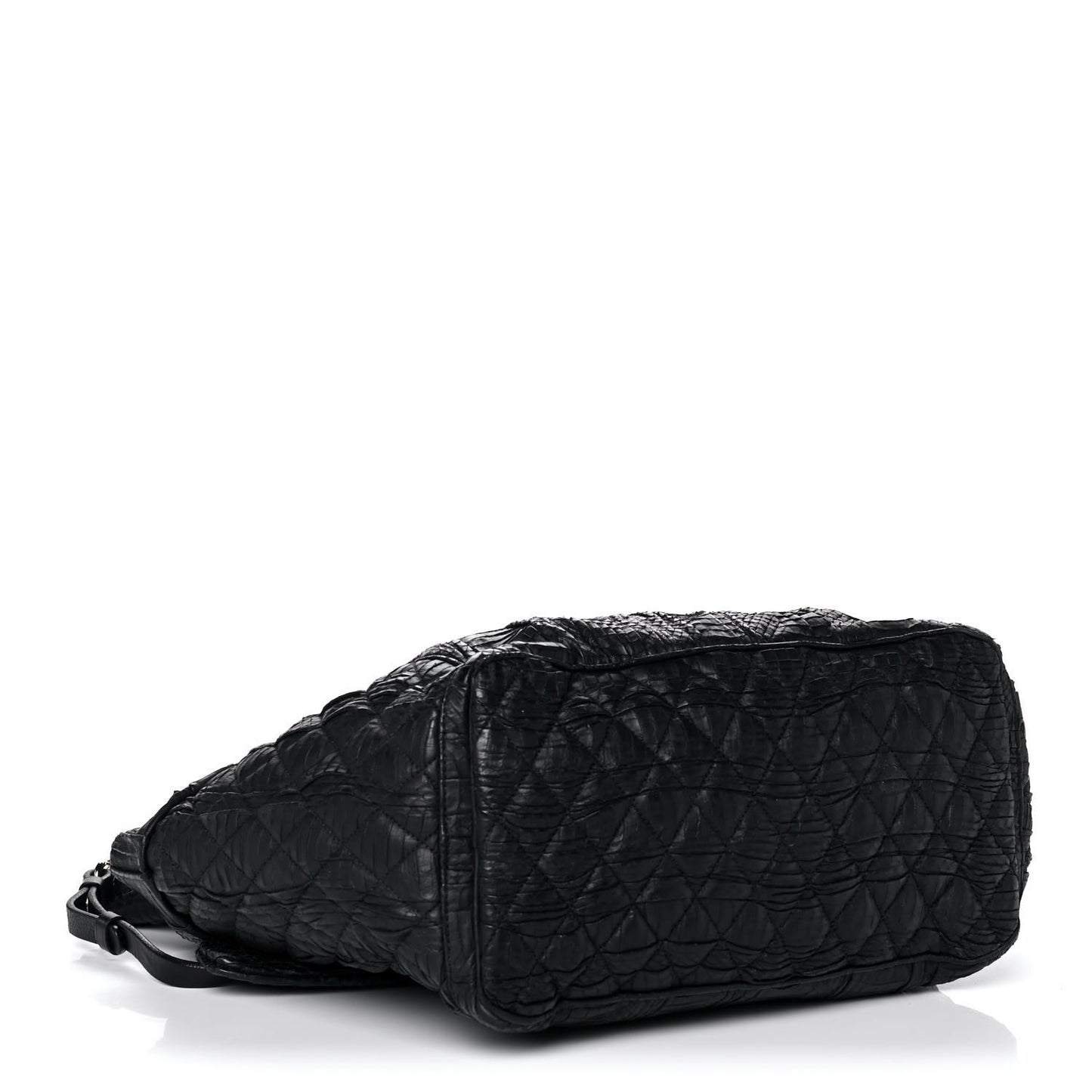 Waxed Snakeskin Chain Embellished Blare Tote Black