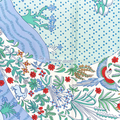Hermes Silk Twill Le Premier Chant Scarf 90 Aqua Vert Grenadine 2 of 4