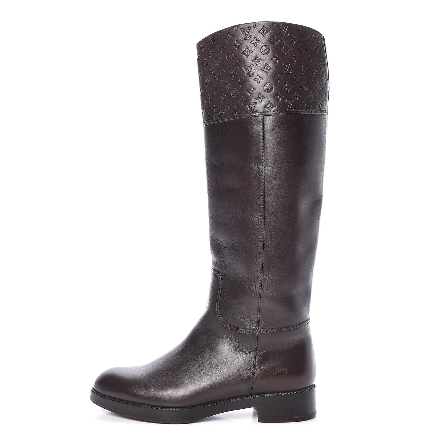 Calfskin Embossed Monogram Knee High Riding Boots 37 Brown