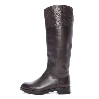 Louis Vuitton Calfskin Embossed Monogram Knee High Riding Boots 37 Brown 1 of 15