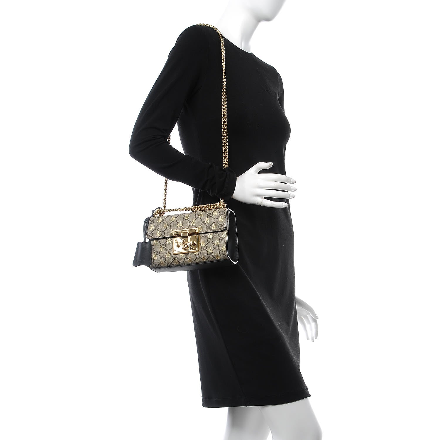 Gucci GG Supreme Monogram Bees Small Padlock Shoulder Bag Black 2 of 7