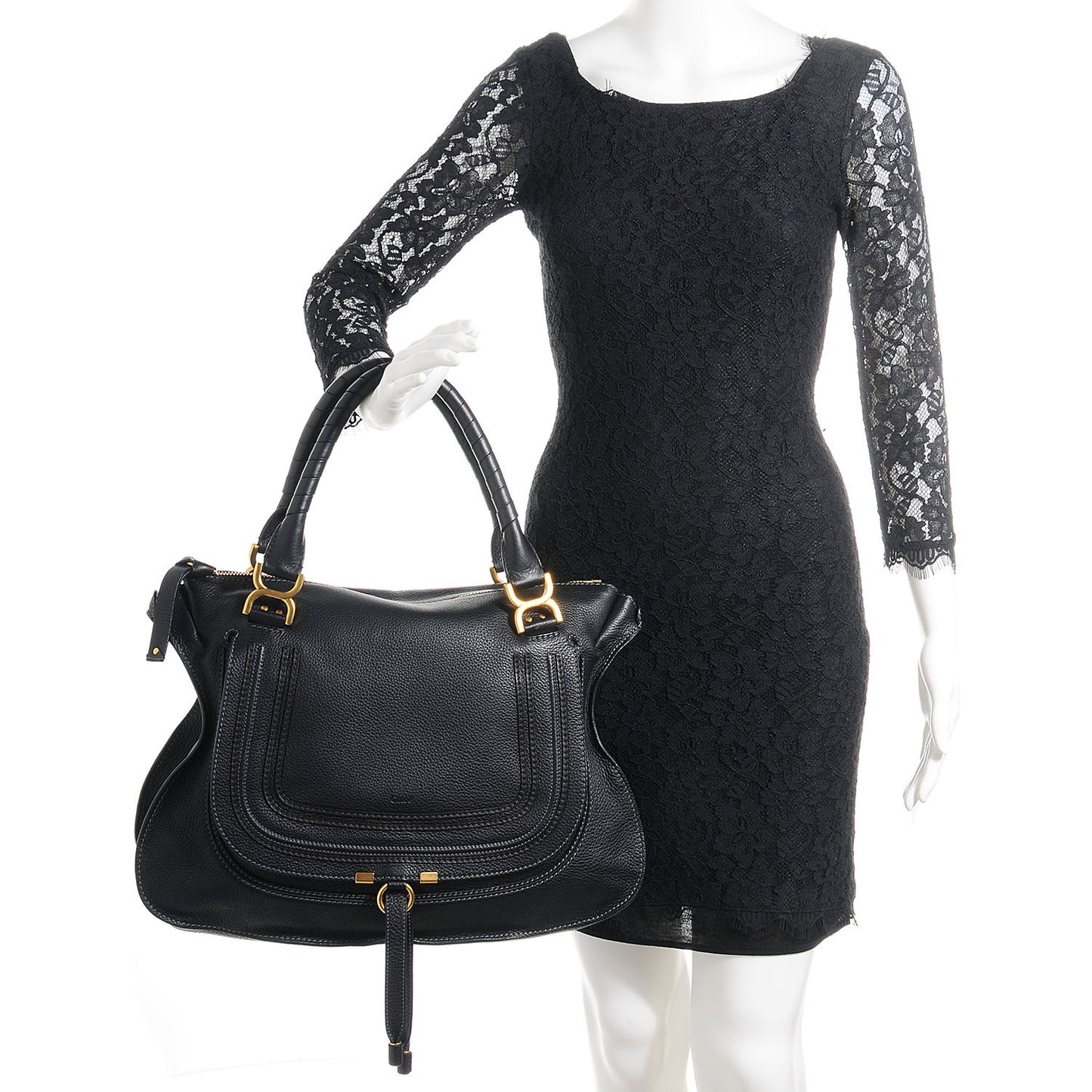Calfskin Large Marcie Satchel Black