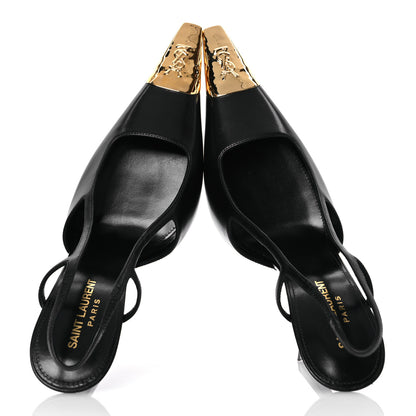 Saint Laurent Smooth Calfskin Jeanne 110 Slingback Pumps 39.5 Black Gold 2 of 13