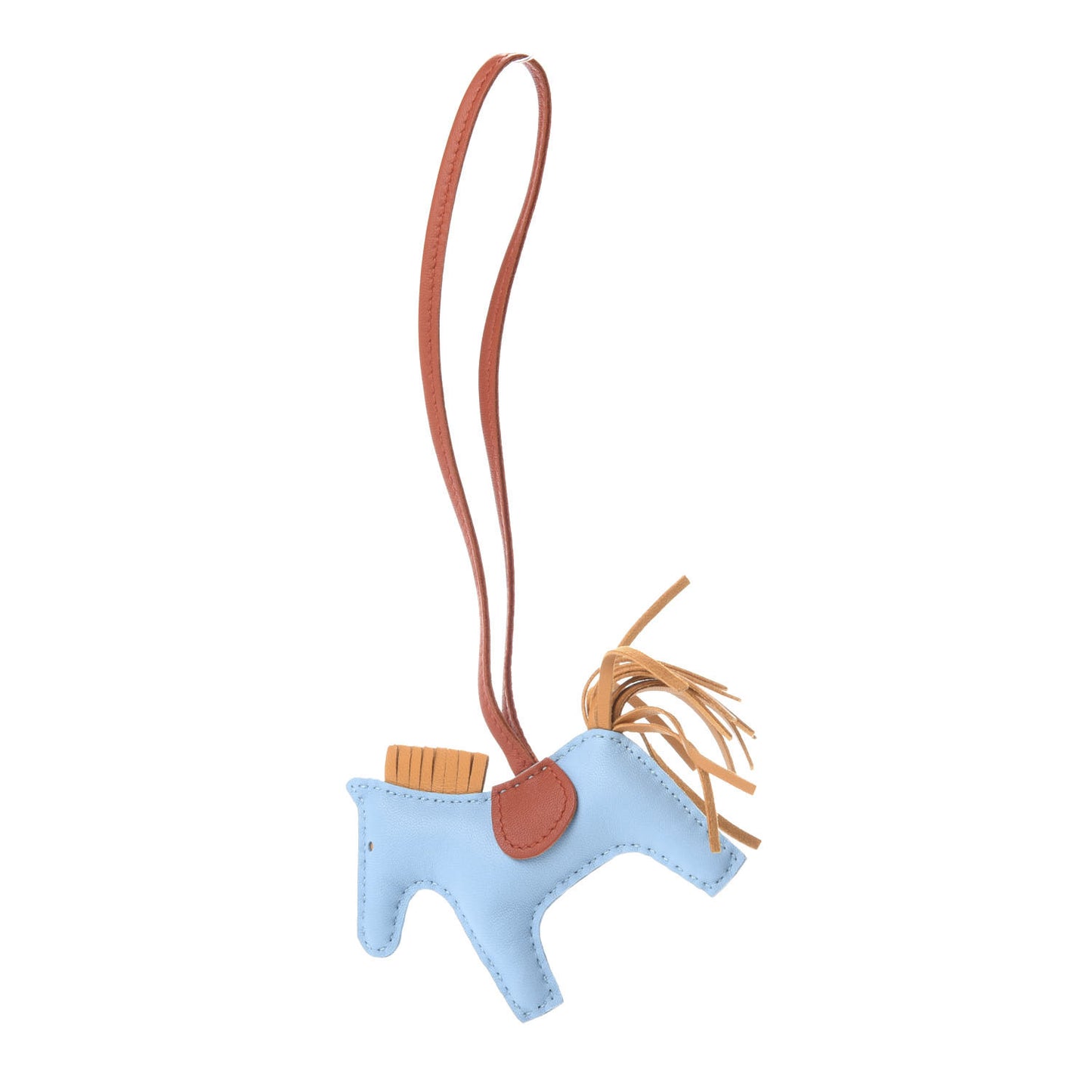 Milo Lambskin Grigri Rodeo Horse Bag Charm PM Celeste Naturel Bouton D'Or Cornaline