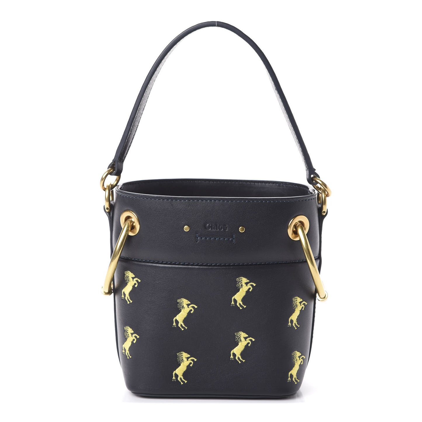 Smooth Calfskin Little Horses Embroidered Mini Roy Bucket Bag Full Blue