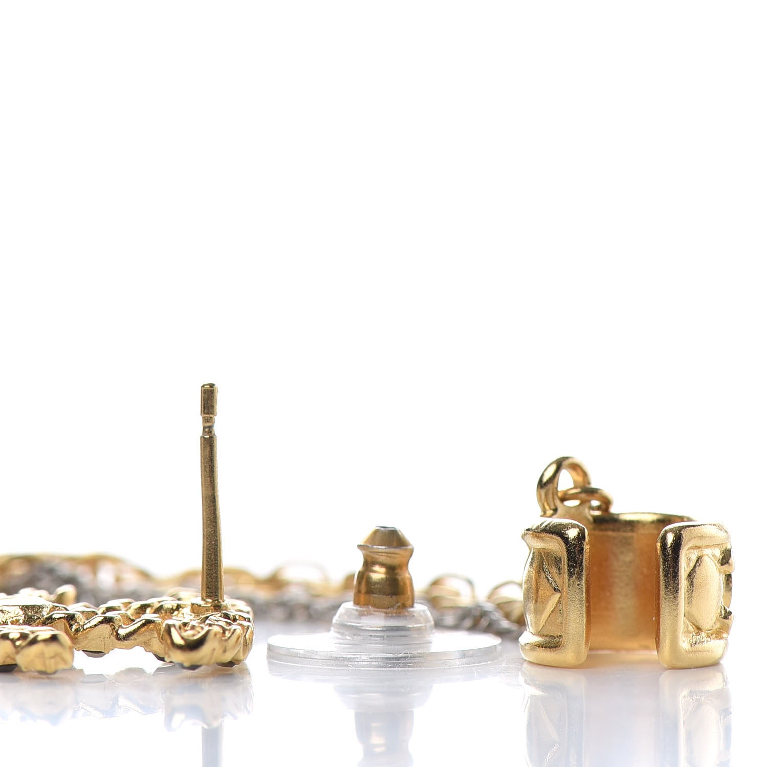Chanel Crystal CC Chain Cuff Single Earring Gold Silver 3 of 4