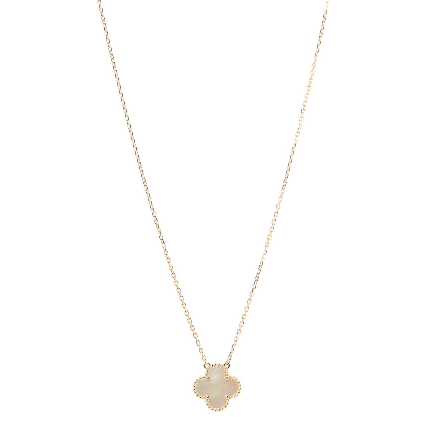 18K Yellow Gold Mother of Pearl Vintage Alhambra Pendant Necklace