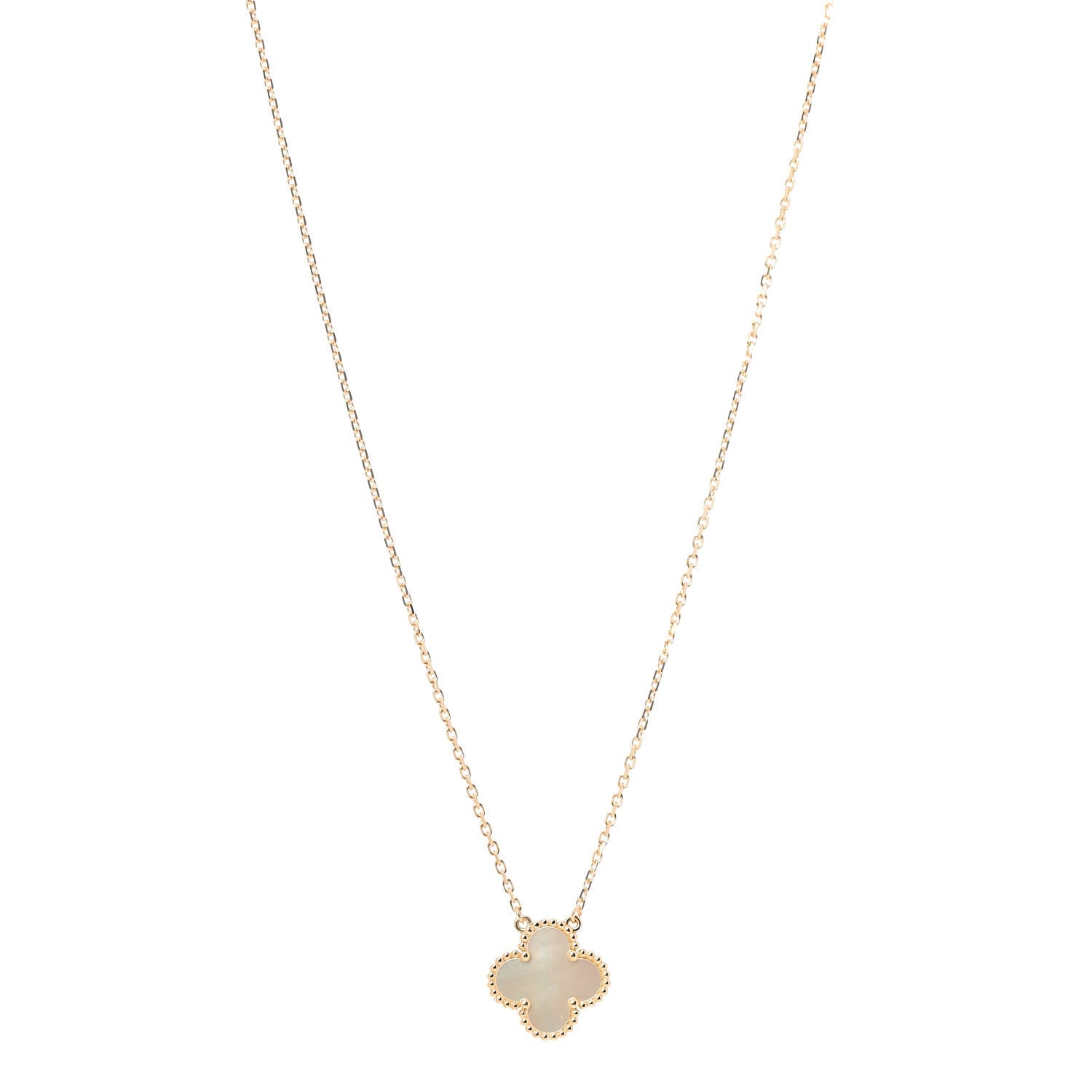 Van Cleef & Arpels 18K Yellow Gold Mother of Pearl Vintage Alhambra Pendant Necklace 1 of 7