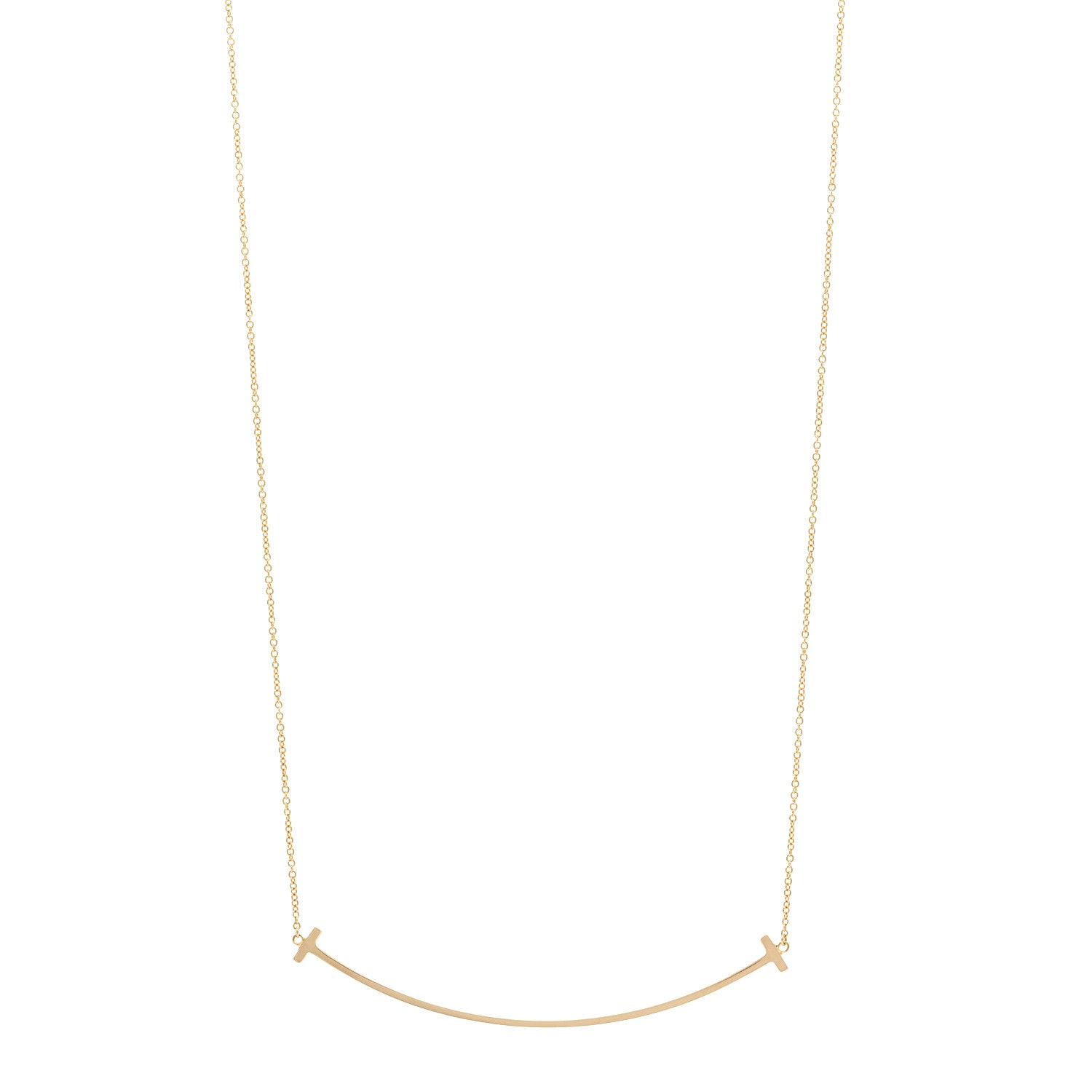 Tiffany 18K Yellow Gold Large T Smile Pendant Necklace 1 of 5