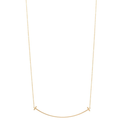 Tiffany 18K Yellow Gold Large T Smile Pendant Necklace 1 of 5