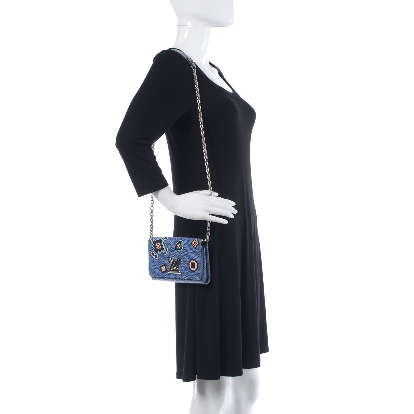 Epi Azteque Twist Chain Wallet Denim Light