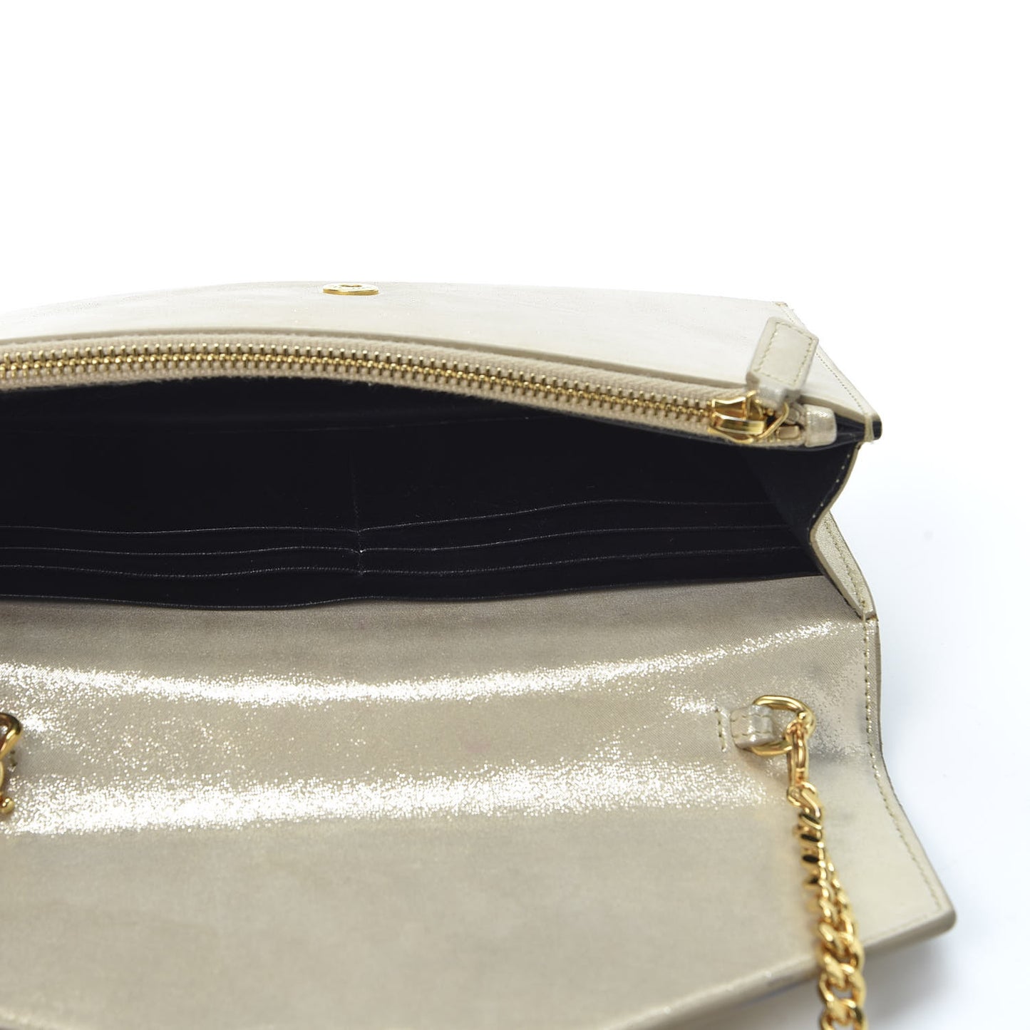 Metallic Fabric Monogram Envelope Chain Wallet Champagne
