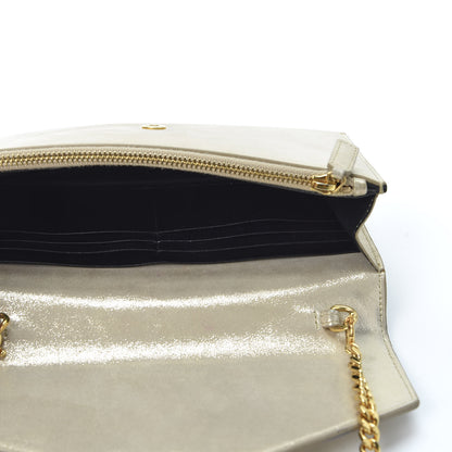Saint Laurent Metallic Fabric Monogram Envelope Chain Wallet Champagne 4 of 15